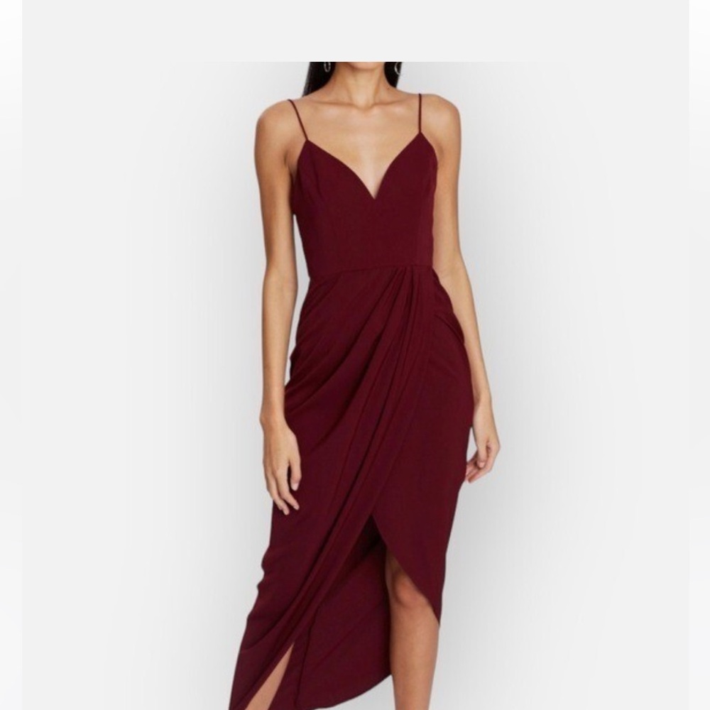 Shona Joy Rich Burgundy V-Neck Dress